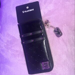 PLAYBOY Black Embossed Wallet with Keychain